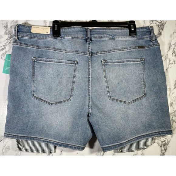 Kancan Womens High Rise Denim Shorts Size 18 Distressed Ripped Style Blue - Picture 2 of 7